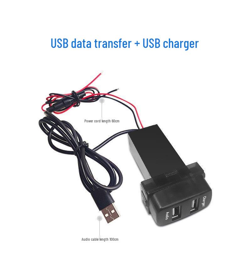 Mitsubishi Dual USB Car Charger with QC3.0 Fast Charge, AUX, HDMI, and USB Flash Drive Support