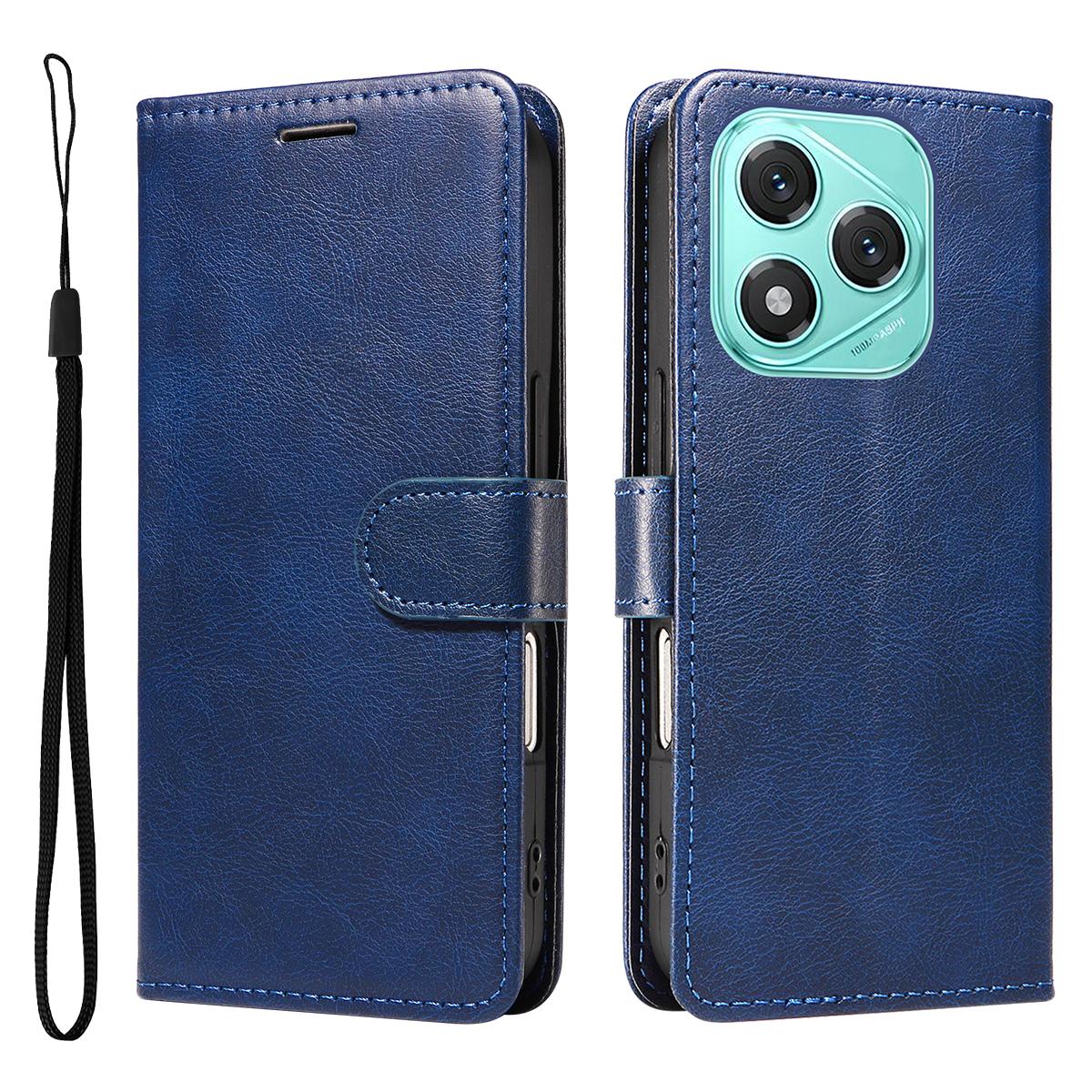 

Для Honor 400 Lite Шкіряний чохол-гаманець з ремінцем Однотонний чохол-підставка для телефону Blue