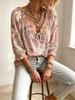 Women's V-neck Ruffle Tie Front 3/4 Sleeve Colorful Floral Print Blouse, Top for Trip, Shopping and Holiday