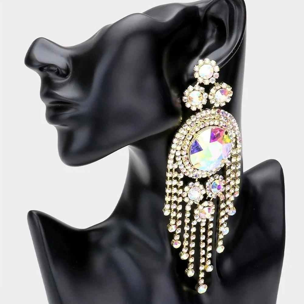 Stonefans Exaggerated Colorful Earrings Oversize Accessories for Women  Party Queen Crystal Tassel Dangle Earrings Jewelry