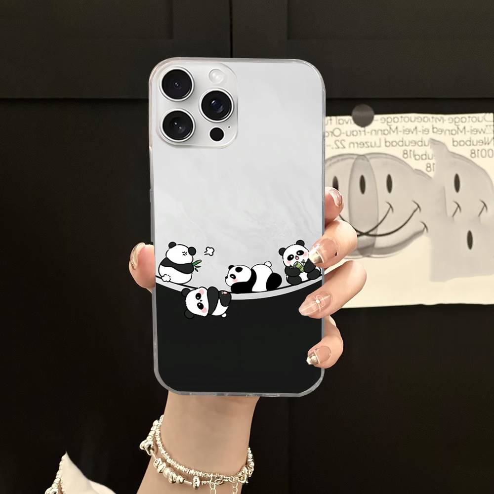 Anime Panda Water Ripple Phone Case For iPhone 17 16 11 12 13 14 15 Pro Max Plus Back Cover