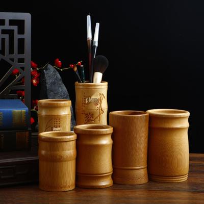 Retro Bamboo Pen Holder: Multi-functional Desktop Organizer & Business Gift, Inspired by the Four Treasures of the Study.