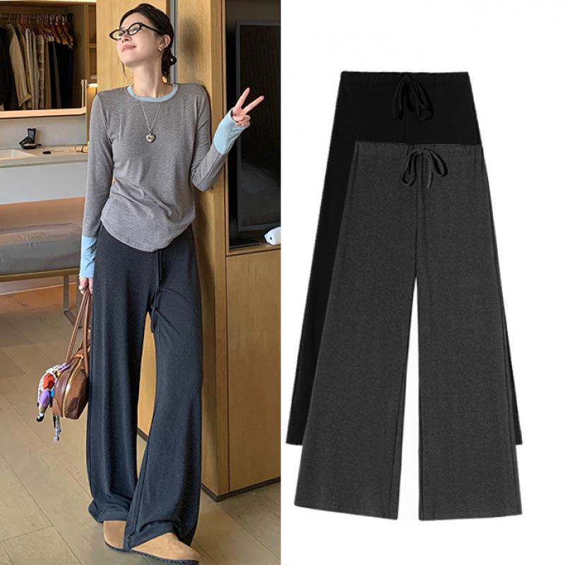 2025 Spring Drapey Maternity Velvet Wide-Leg Drawstring Pants - Floor-Length M
