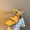 2025 new Internet celebrity square head cool slippers women's wear square heel fashion high heel sandals white word with open toes