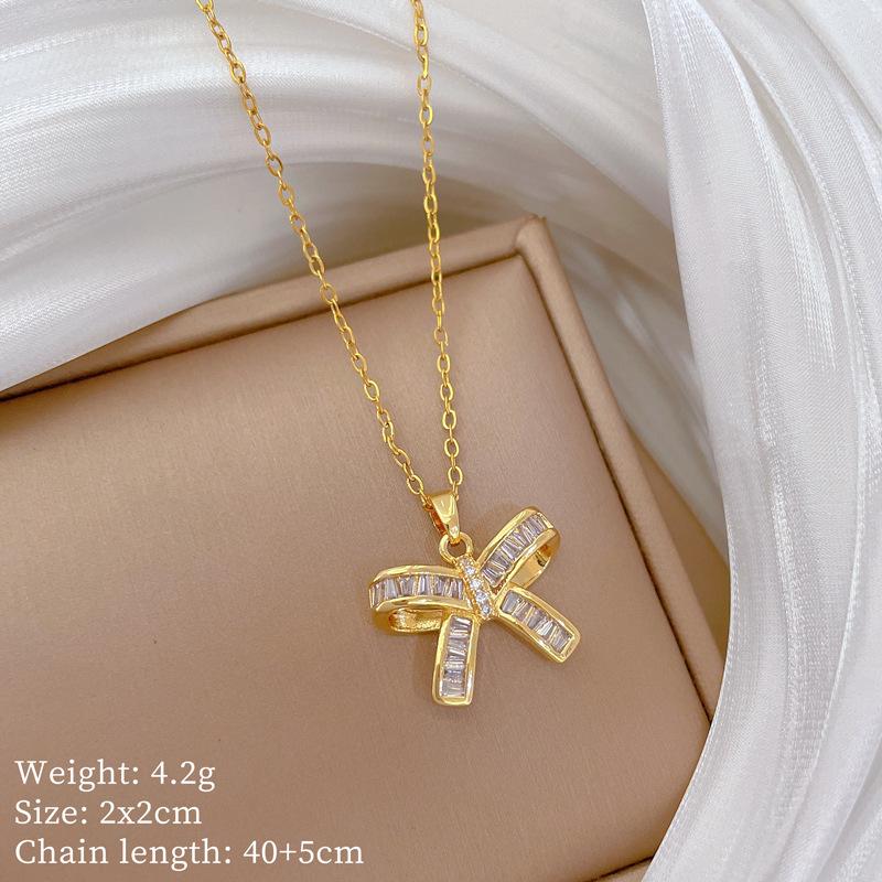 Multi-Element Style Copper Micro-Inlaid Necklace Combination Female Real Gold Electroplated Exquisite Collarbone Chain