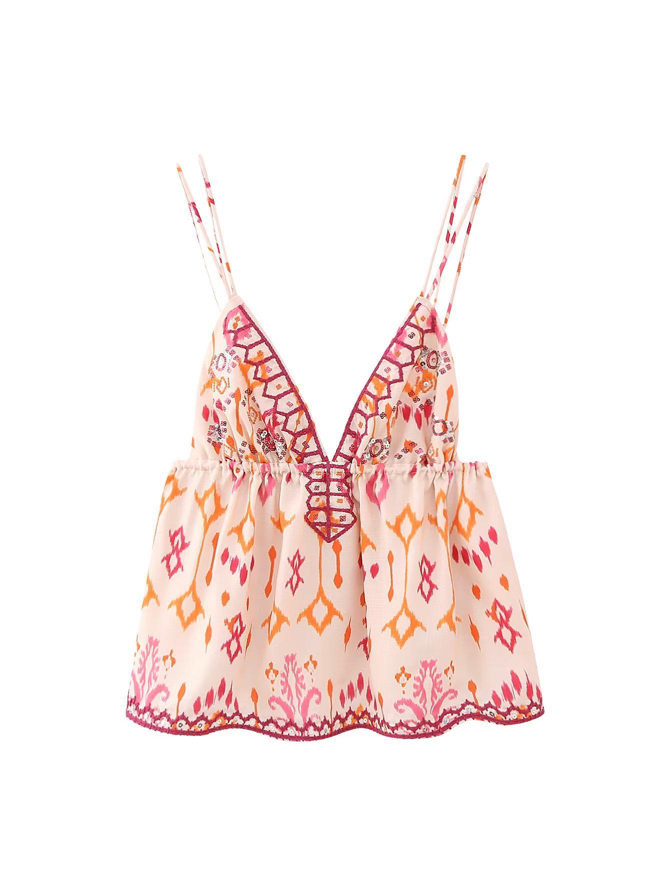 

Женский осенний топ-майка на бретелях-спагетти с V-образным вырезом, расшитый пайетками L