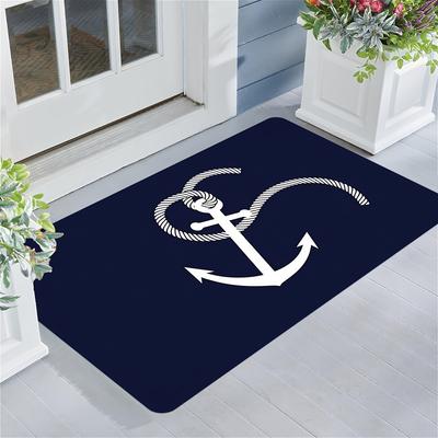Nautical Anchor Pattern Welcome Mat - Machine Washable , Non-Slip Backing for Bathroom , Living Room , Bedroom , Kitchen , Office