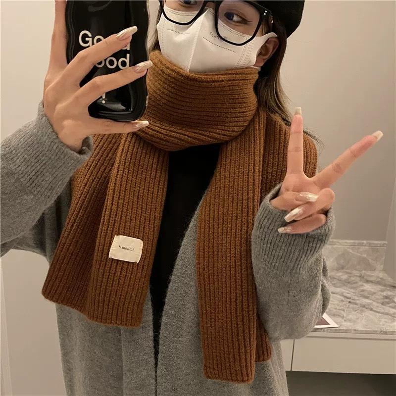 Solid Color Women Knitted Scarf Thicken Windproof Scarves Neck Cover Soft Thermal Neck Warmer