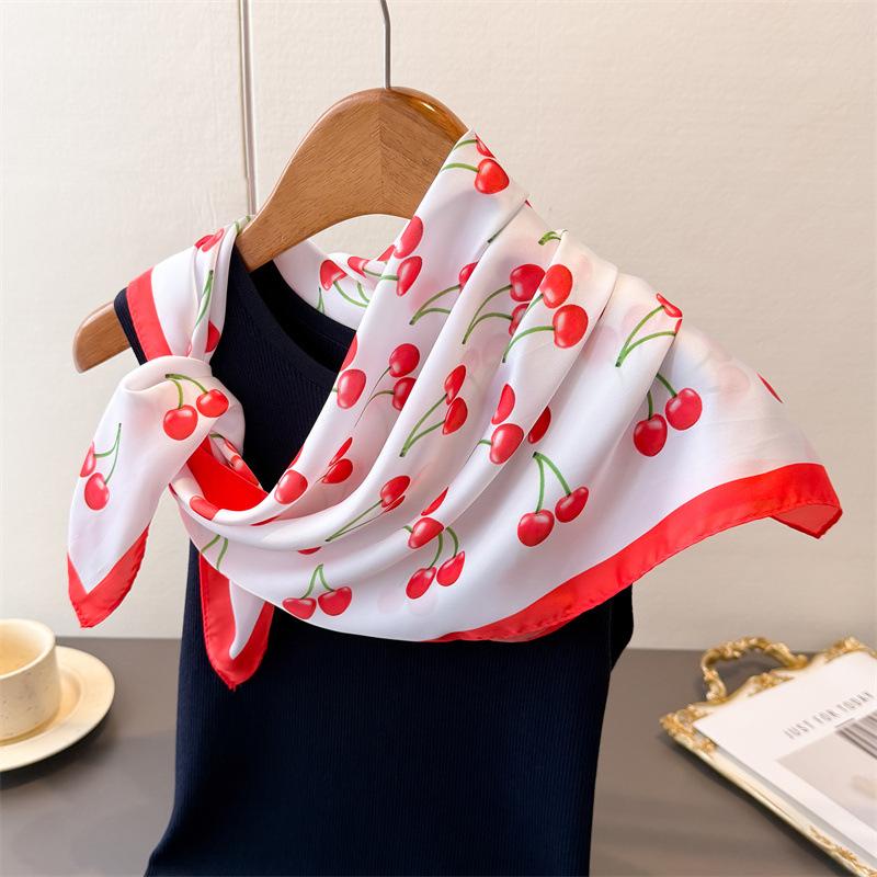 New Floral Print Silk Feeling 70cm Square Scarf Women Foulard Cashew Neckerchief Lady Satin Head Hijab Female Decorate Neck Ties