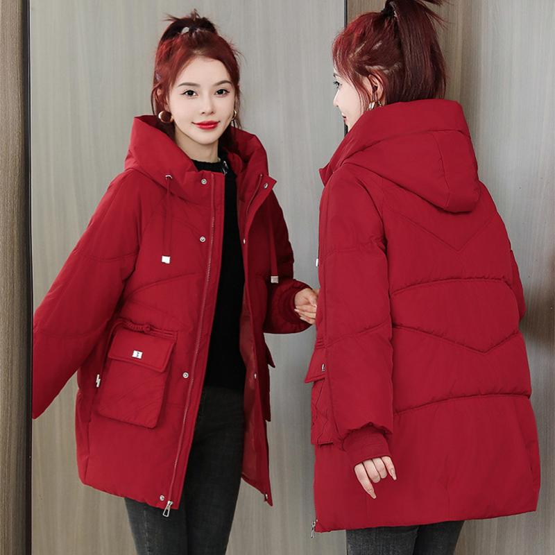 Winter Hooded Parkas Women Thicken Warm Mid Long Outwear for Woman Pockets