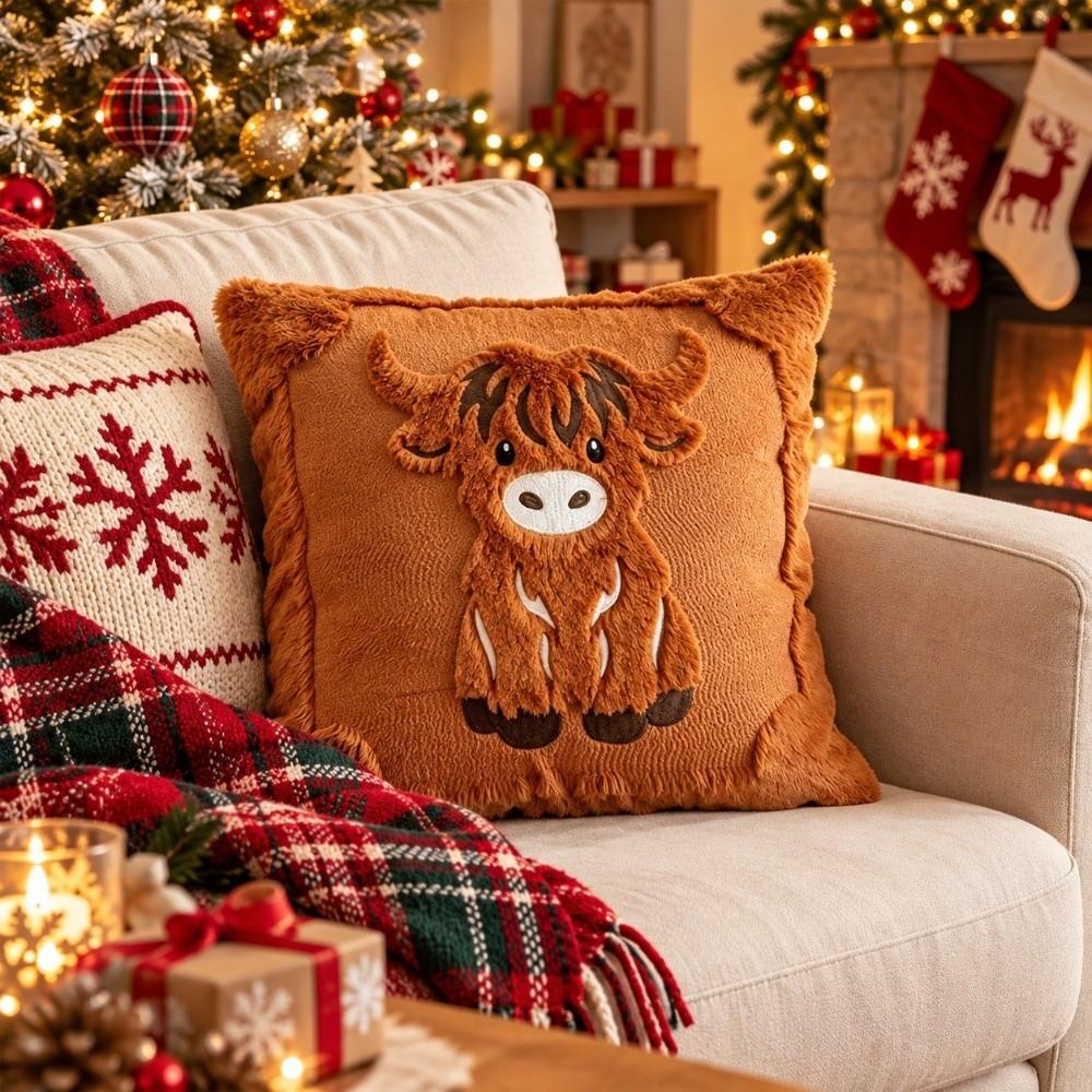Sofa Bed Decor Highland Cow Pillow Cover 45x45cm Throw Pillow Case Cushion Cover Aesthetic Decor