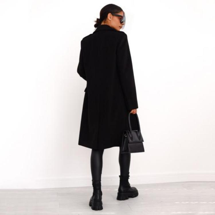 Winter Coat Women Double Breasted Overcoat Thermal Long Sleeves Loose Fit Turn Down Collar Pockets Pure Color Commuting Dating