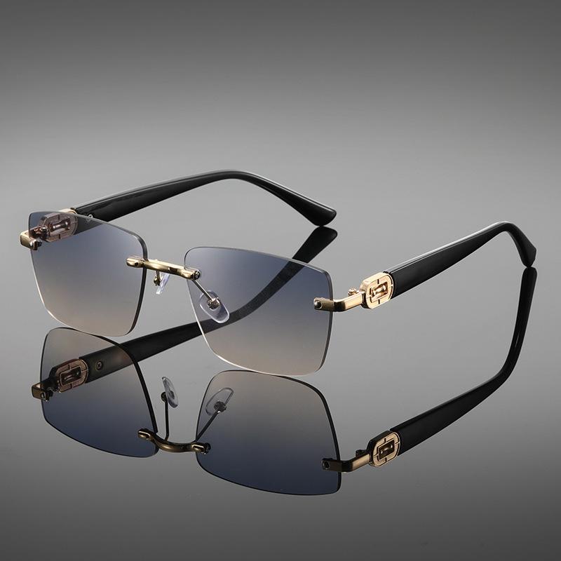 Frameless Fashion Trimmed Sunglasses Men'S High-End Sense Uv-Proof Business Wind Driver Driving Sunglasses