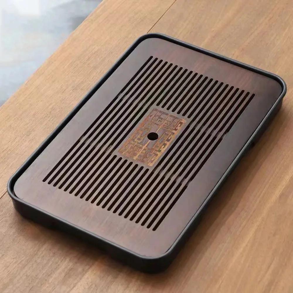 New Durable High Quality Bamboo Tea Tray 43.5x26.5cm with Water Storage Tea Serving Tray Simple Drainage Kungfu Tea Table Party