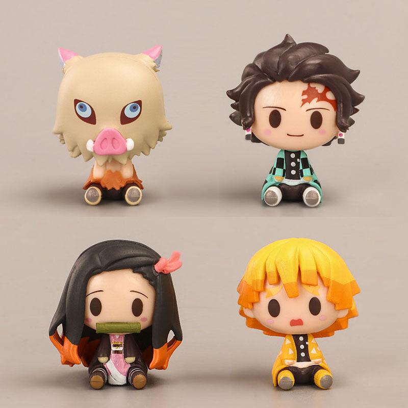 4Pcs/Set Demon Slayer Kamado Tanjirou Nezuko Figure Toys Q Version Kimetsu No Yaiba Agatsuma Zenitsu Action Figurine Model Dolls