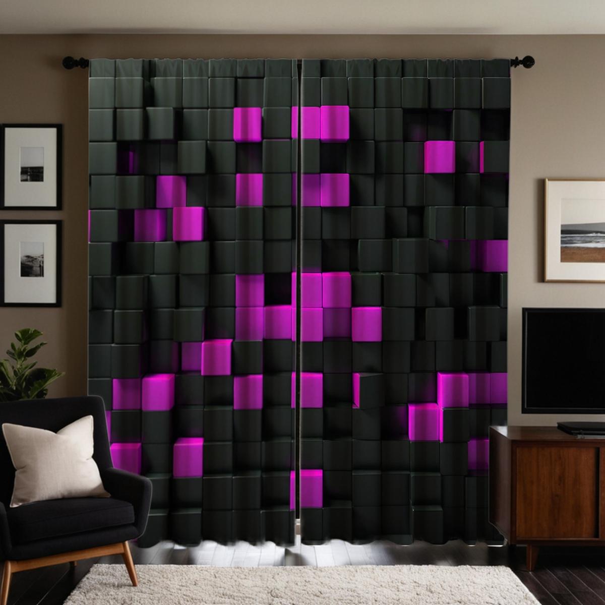 

2-х компонентный HD цифровой черный галстук выпуклый квадратный мозаичный занавес украшение дома стиль украшение гостиная спальня через карниз занавес W52H63inchW132H160cm