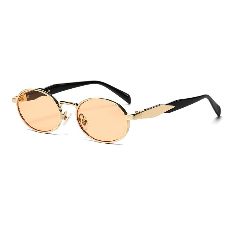 1/2pcs New Small Frame Metal Oval Sunglasses For Women And Men, High-End Retro Steampunk Sun Glasses