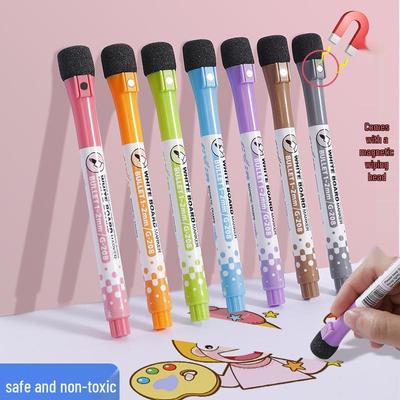 Eco-friendly Magnetic Whiteboard Marker for Kids with Built-in Eraser, Fine Tip, Easy To Erase, Adsorbs On Fridge, Colorful Pen.