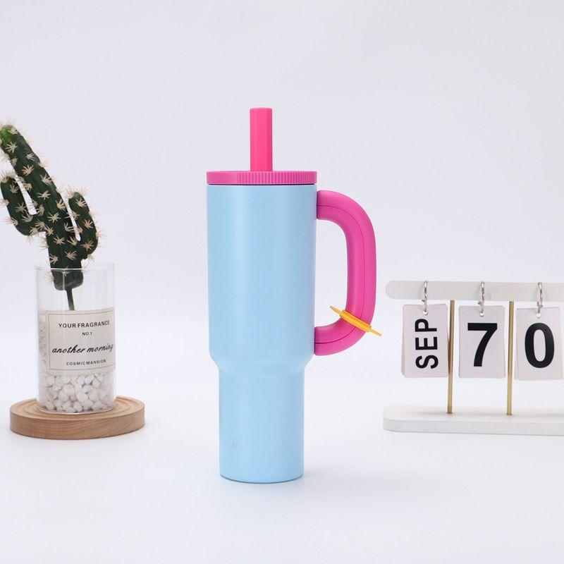 Cross-Border 304 Stainless Steel Handle Car Cup Double-Layer Vacuum Large Capacity Vacuum Cup Macaron Color Ice Cream Cup
