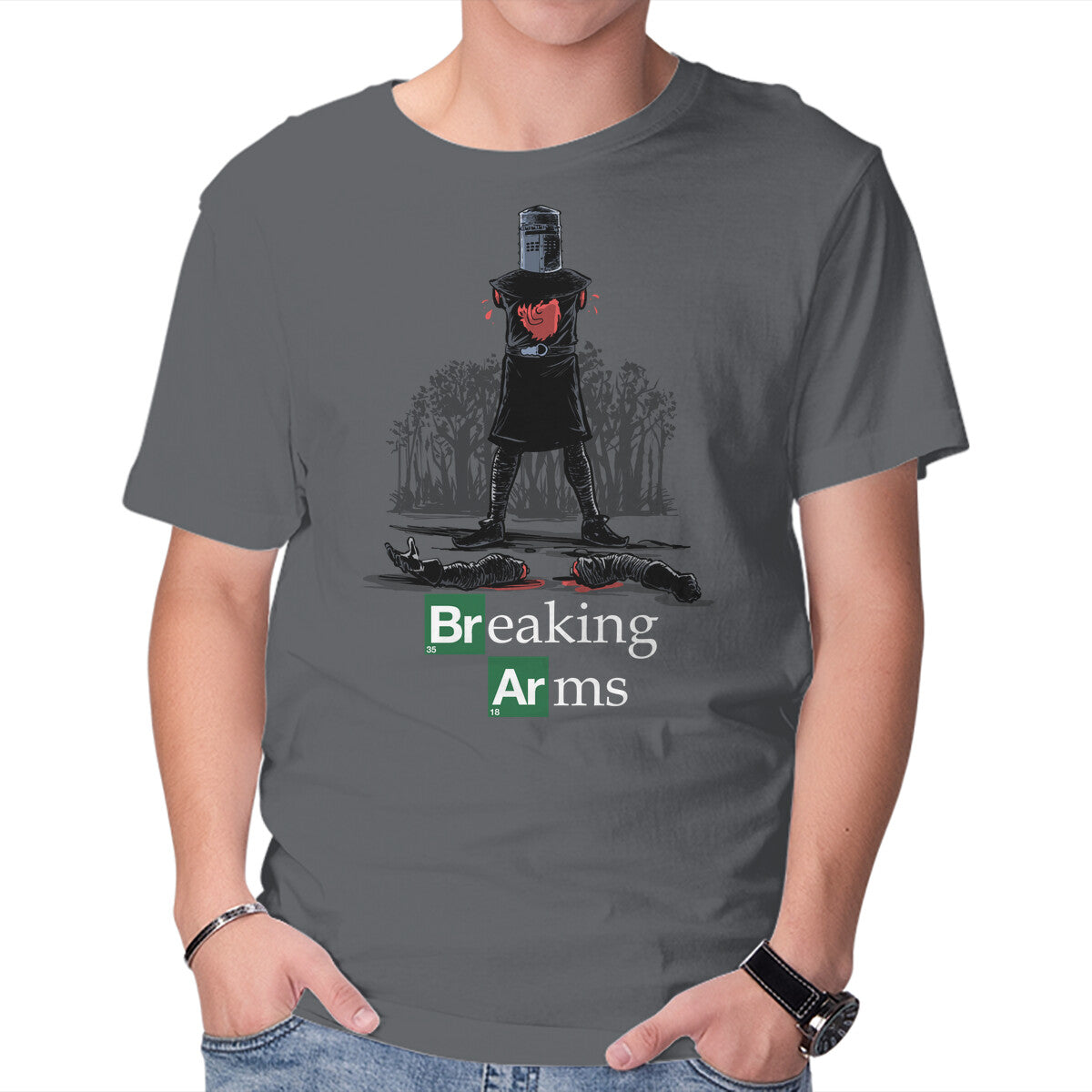Unisex Crew Neck T-Shirt Breaking Arms Graphic Short Sleeve Casual Tee XS