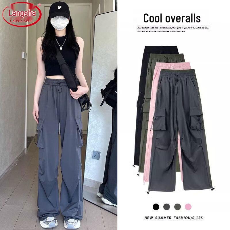

Langsha Women s Summer 2025 High-Waisted Ice Silk Quick-Dry Cargo Pants M