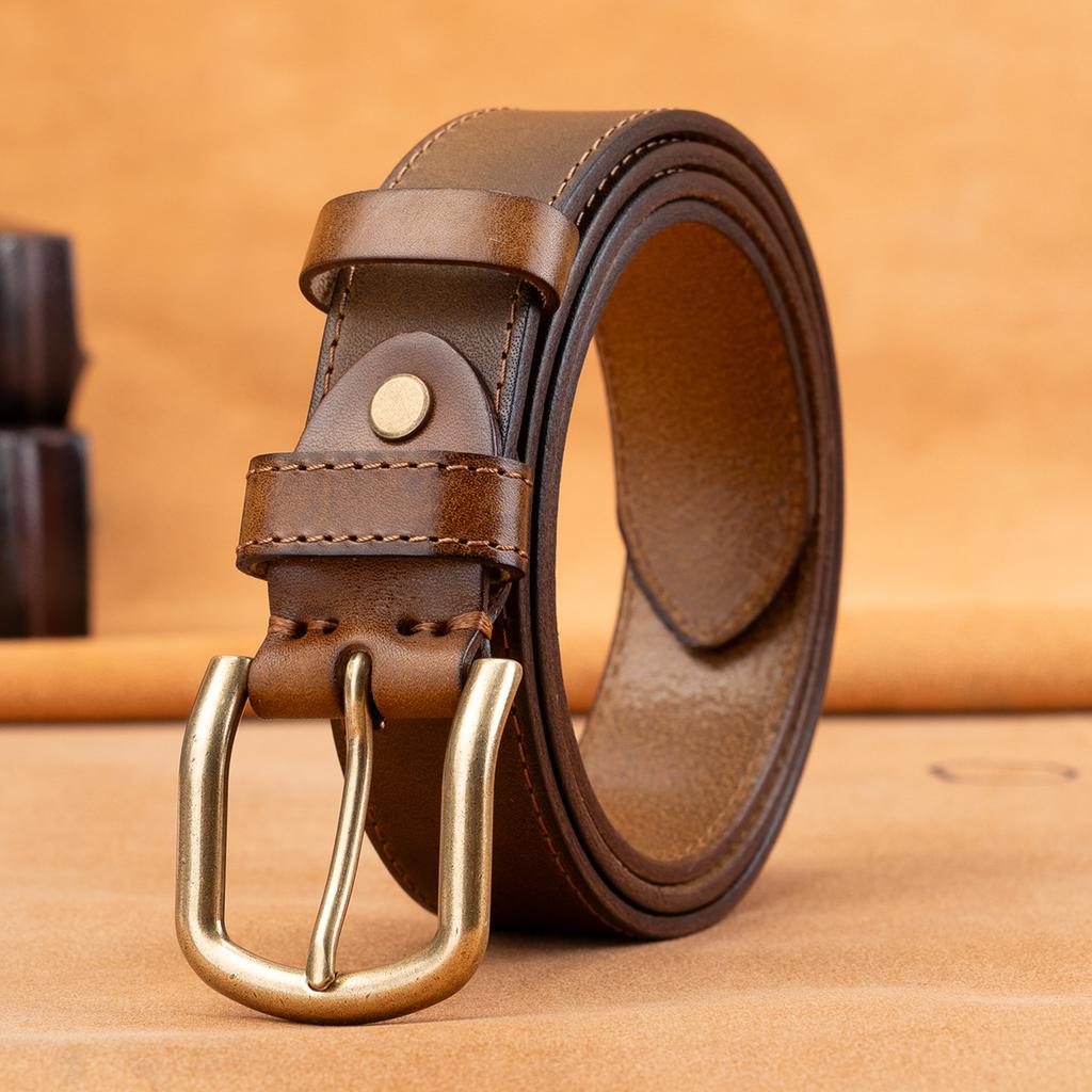 Men'S Whole First-Layer Cowhide Belt Casual Versatile Pin Buckle Leather Belt Business Middle-Aged And Young Men'S Belt
