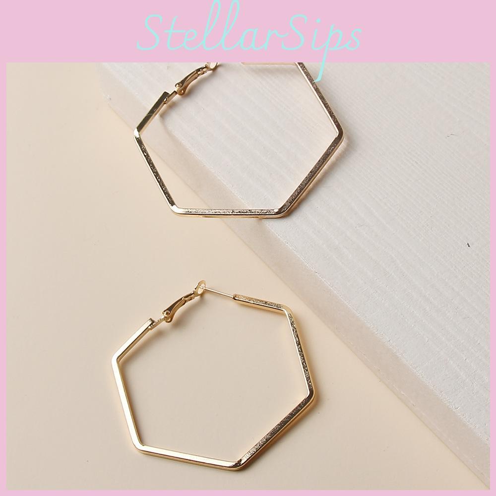 Contemporary Hexagon Geometric Ear Rings With Electroplated Gold For Stylish Office Wear