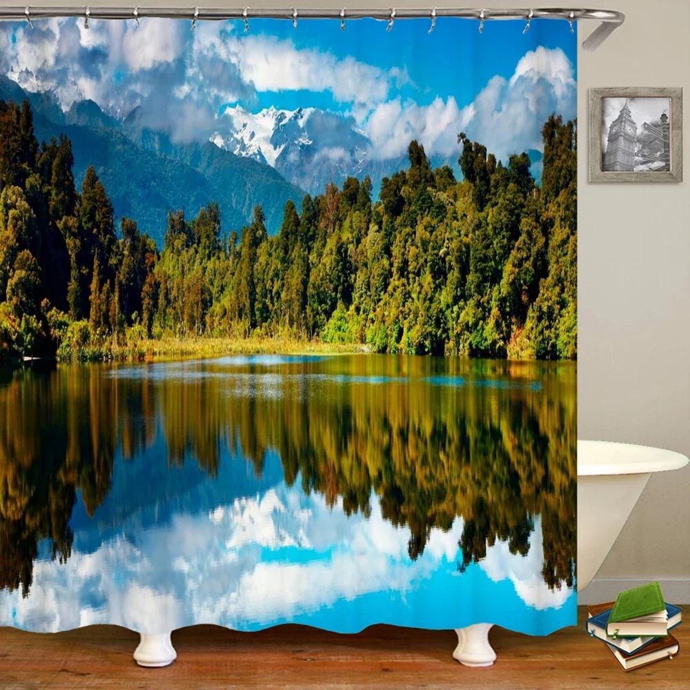 Shower Curtain Natural Forest Scenery 3D Printing Shower Curtain Polyester Waterproof Fabric Bathroom Home Decor Curtain 180x180