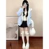 Cute girl blue cat ears fur collar hooded double-sided cotton clothes women's new loose warm coat in winter