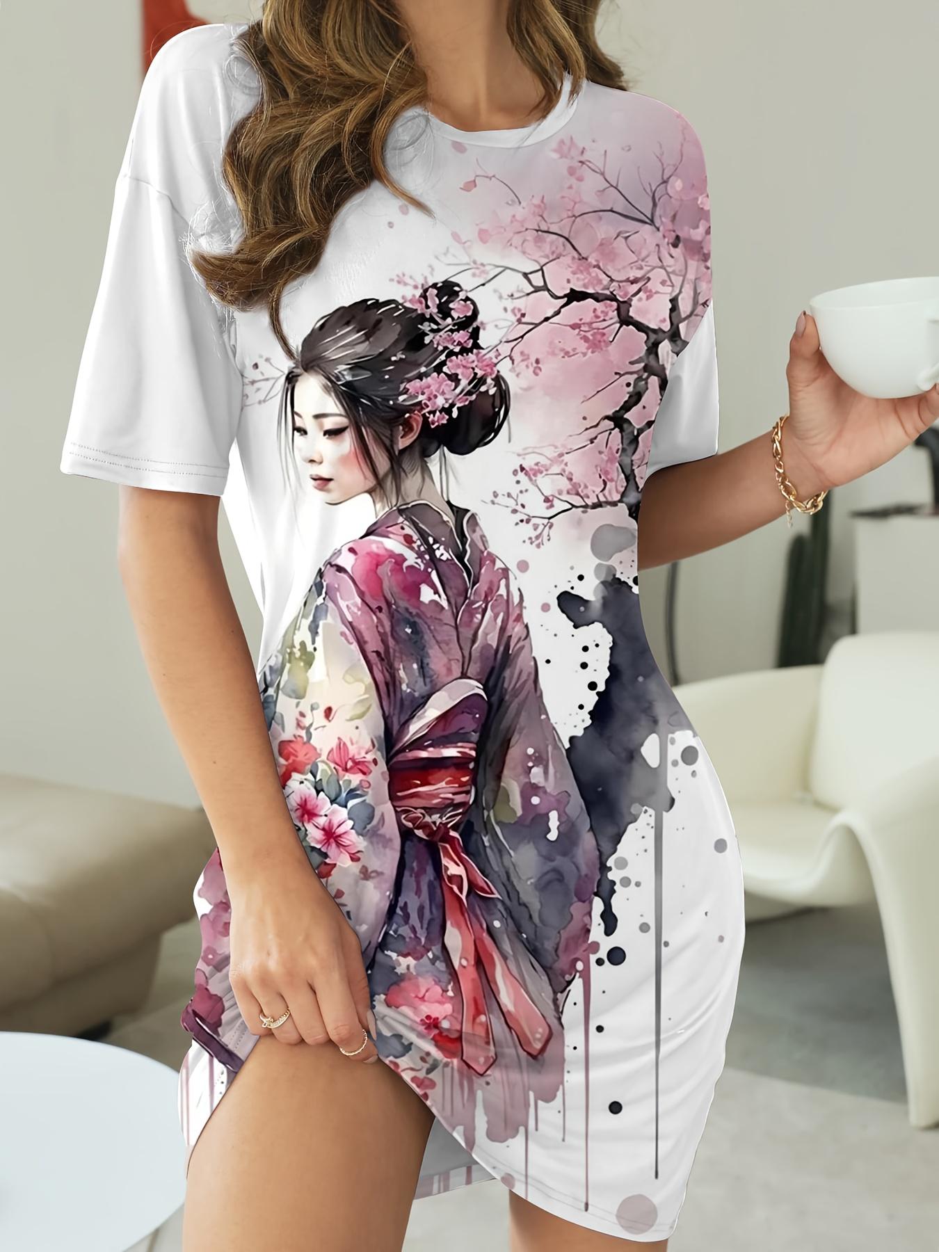 

26QH Casual Women S Night Dress with Portrait Art Print Comfortable Crew Neck Short Sleeve T-Shirt Dress. Machine Washable. All-season XL дубильная кора