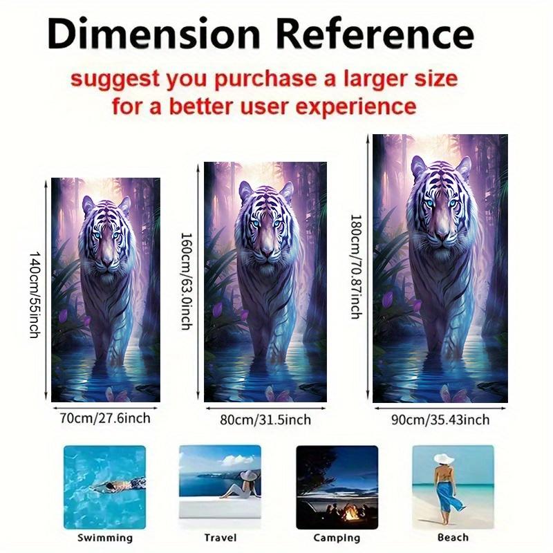 1pc Extra Large Bath & Beach Towel Quick-Dry Soft Microfiber,Tiger Jungle Design with Majestic White Tiger,Lightweight Oversized