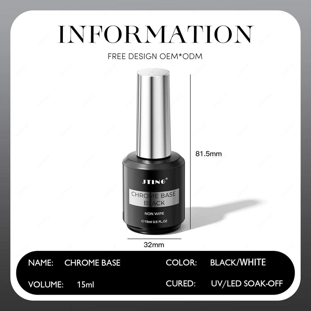 JTING 15ml Black/White One Step Gel Mirror Effect Nail Art Chrome Base Gel OEM/ODM Wholesale Custom Private Label Gel Polish