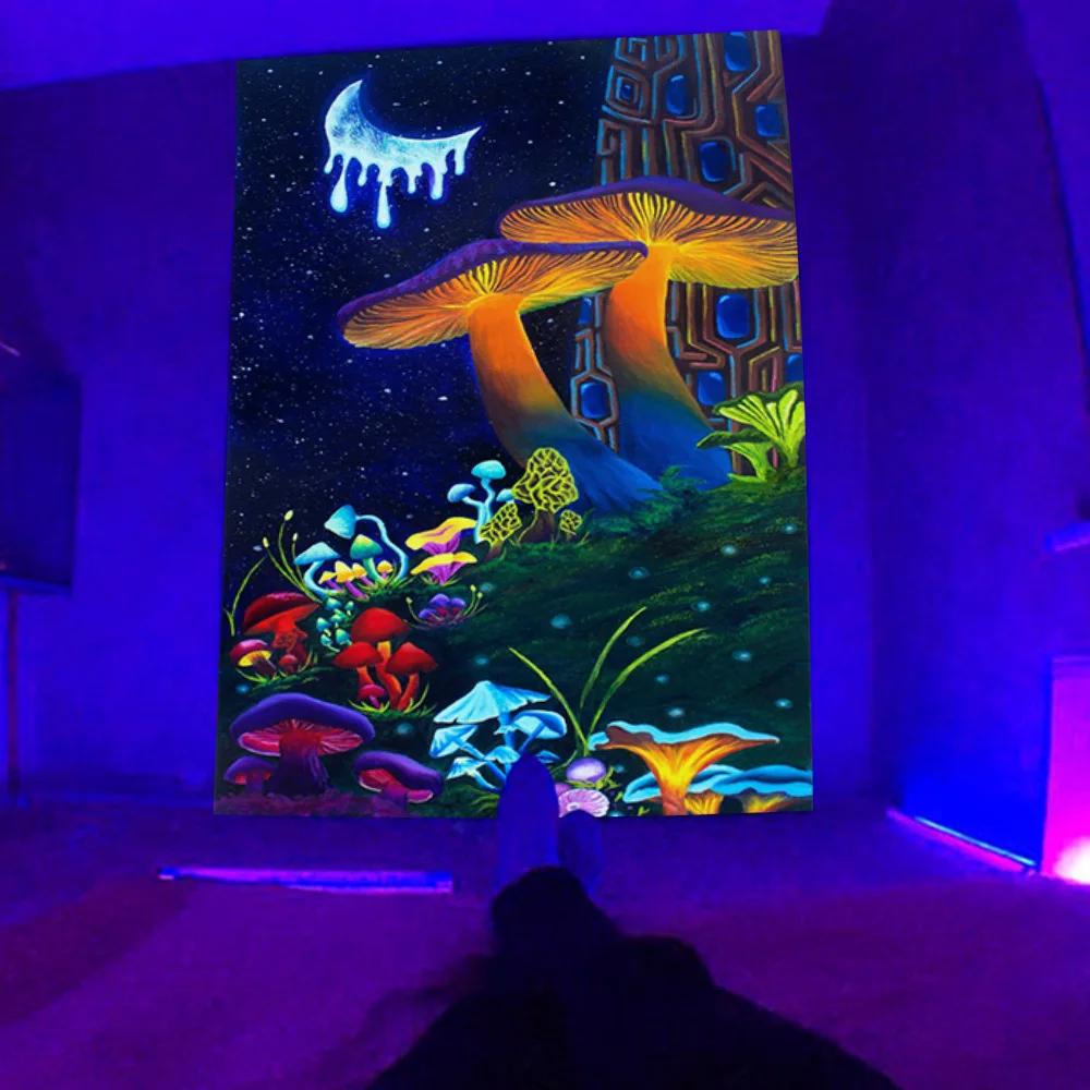 Skull Mushroom Fluorescent Tapestry Home Decor Aesthetics Hippie Bedroom Decoration  Living Room