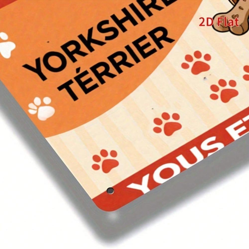 Vintage Yorkshire Terrier Warning Sign 8x12in, Retro Funny Caution Dog Tin Plaque, 2D Flat Metal Wall Art for Porch Garage Home Decor