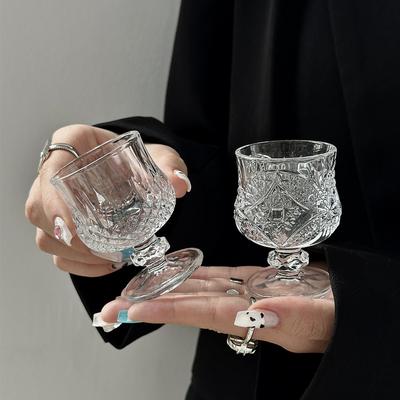 6pcs/Set Engraved Glass Small Wine Glass Candle Holder Transparent Mini Wine Cup High Cup Candlestick Party Decorations Supplies