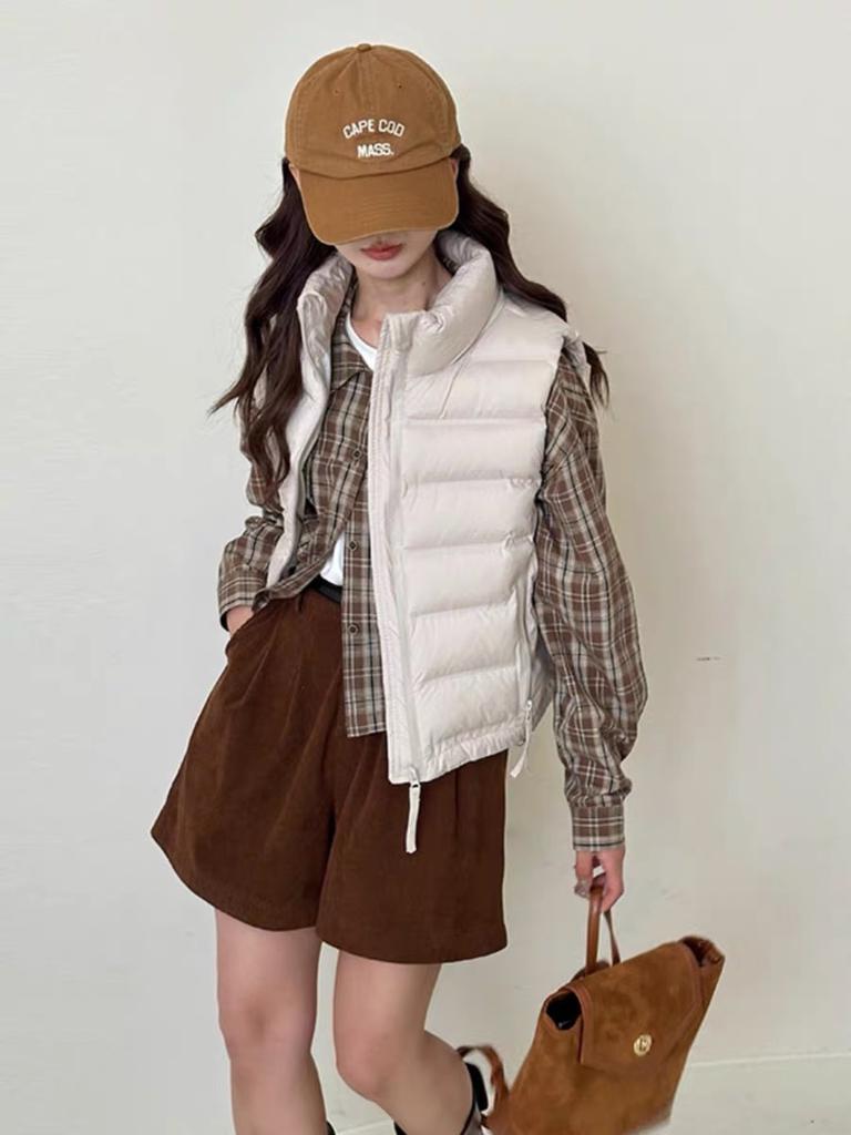 Cotton Vest Women's Autumn and Winter New Stand-up Collar Short Cotton Vest Pocket Zipper Light and Slim Vest