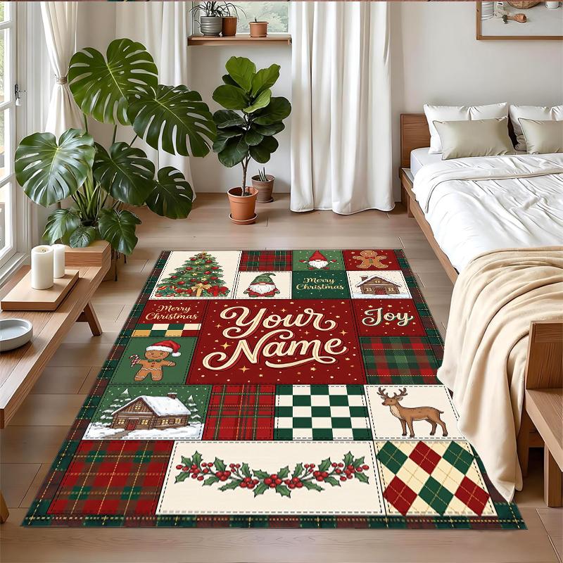 Christmas Custom Name Printed Square Area Rug Soft Non Slip Floor Carpet For Bedroom Holiday Gift