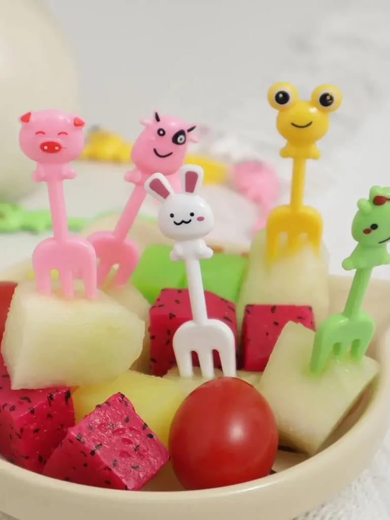 10ks-Kreslená roztomilá vidlička na ovoce obědová obědová vidlička dekorace do svačinové krabičky opakovaně použitelná svačiny dort dezert oběd