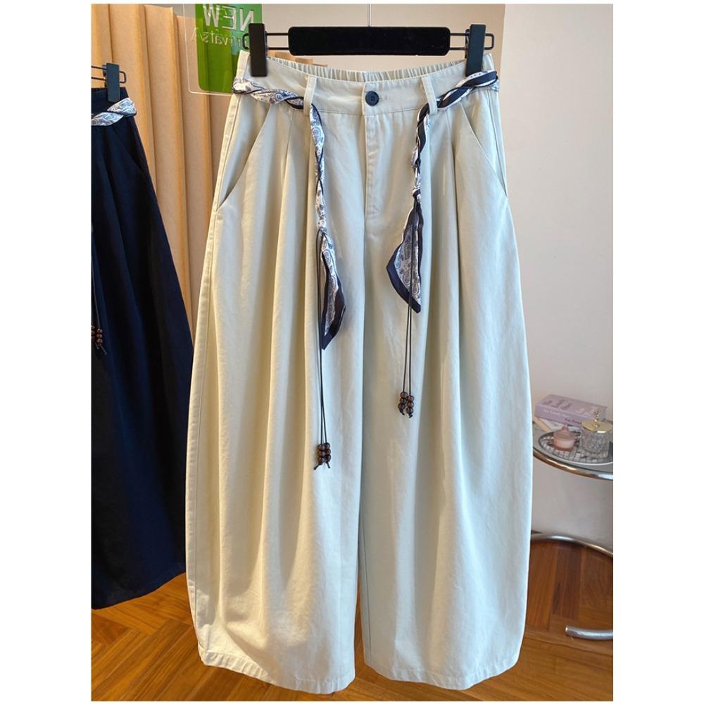 Fashionable High-waisted Solid-color Design Casual Pants for Women's Autumn and Winter, Versatile, Youthful and Elegant Wide-leg Pants