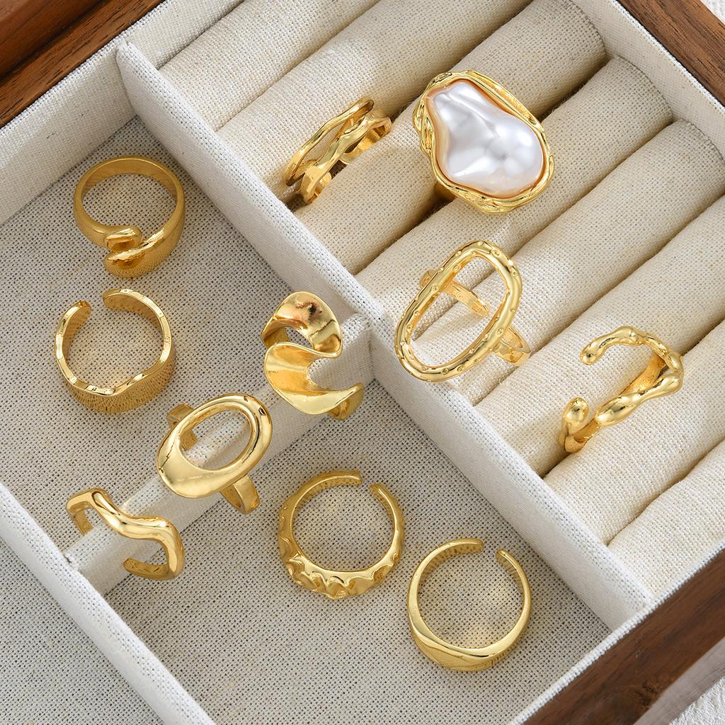 17KM 11 Piece Irregular Shaped Ring Fashion Jewelry Set Women Trendy Shiny Daily Party Accessory Decorative Gift Idea