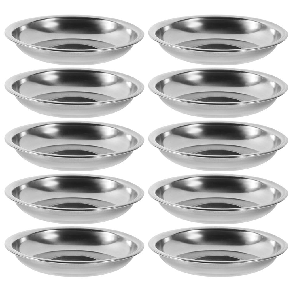 10 Pcs Disc Set Mustard Dishes Sauce Dispenser Mixing Bowl Soy Bowls Stainless Steel Food Appetizer Serving Plate Dessert
