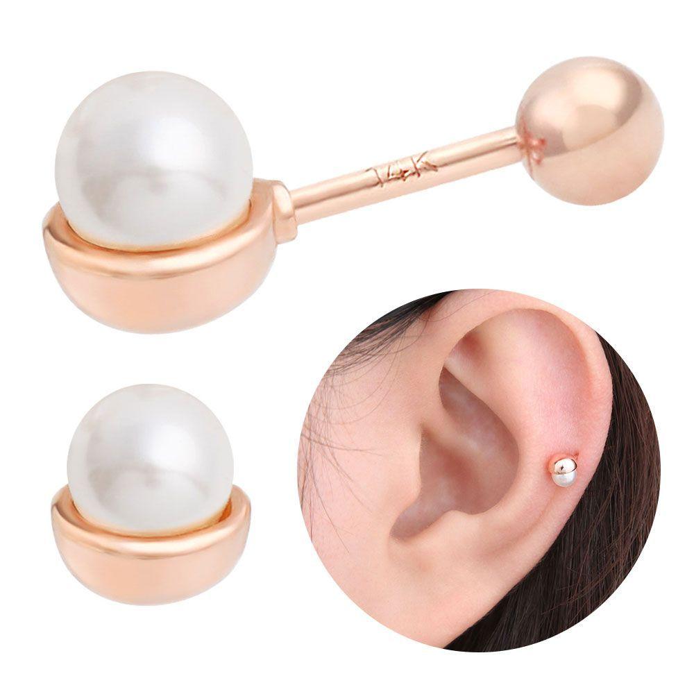 Daily Gold Needle Rose Gold Pearl 14K Piercing