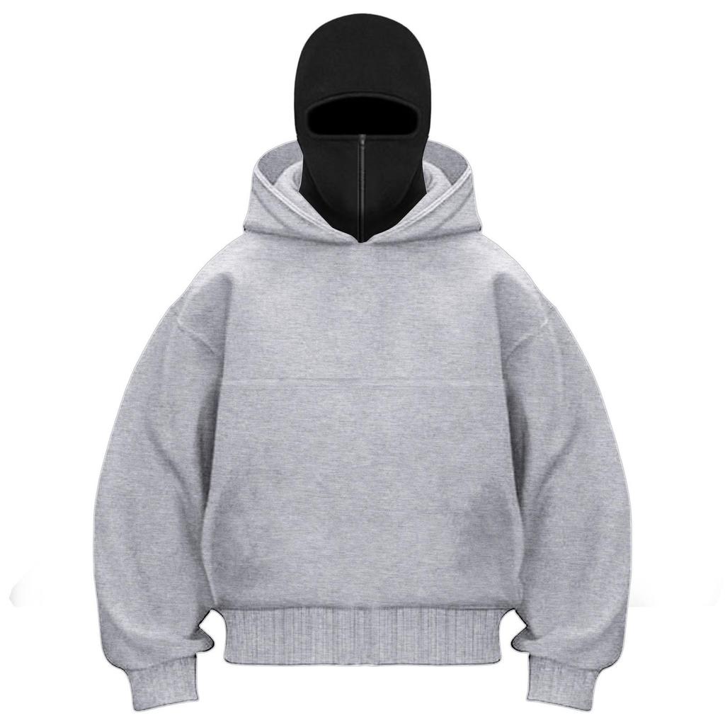 Unisex Street Style Double-Layer Hooded Zipper Jacket with Face-Covering Mask Design