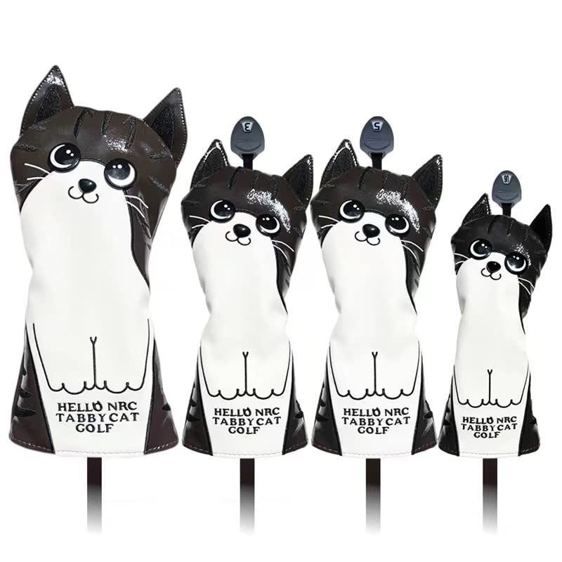 Golf Head Cover Driver Cover Wood Cover UT Cover Tabby Cat (yellow, 4-piece Set)