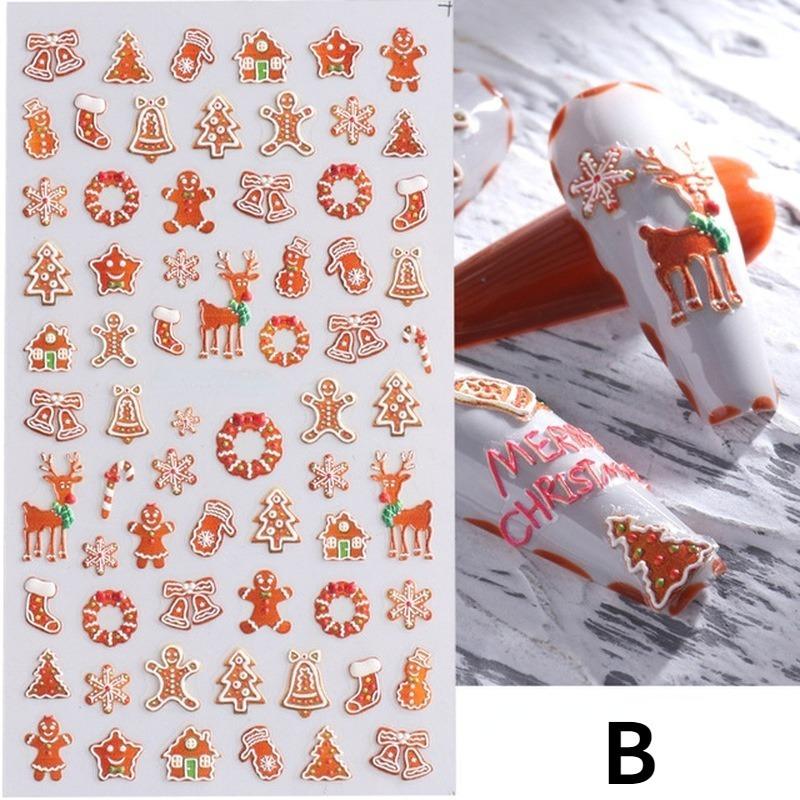 Winter 5D Embossed Nail Art Sticker Snowflake Elk Christmas Tree Cartoon Adhesive Slider Accessories Decal