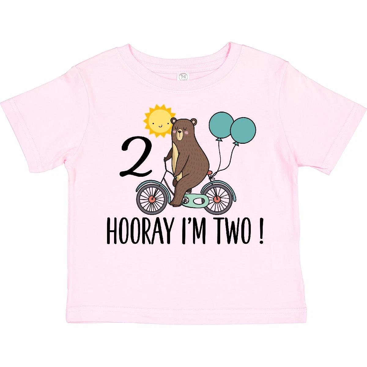 Inktastic 2nd Birthday Bear On Bicycle 2 Year Old Toddler kids boys T-Shirt Im Balloon Kid 100