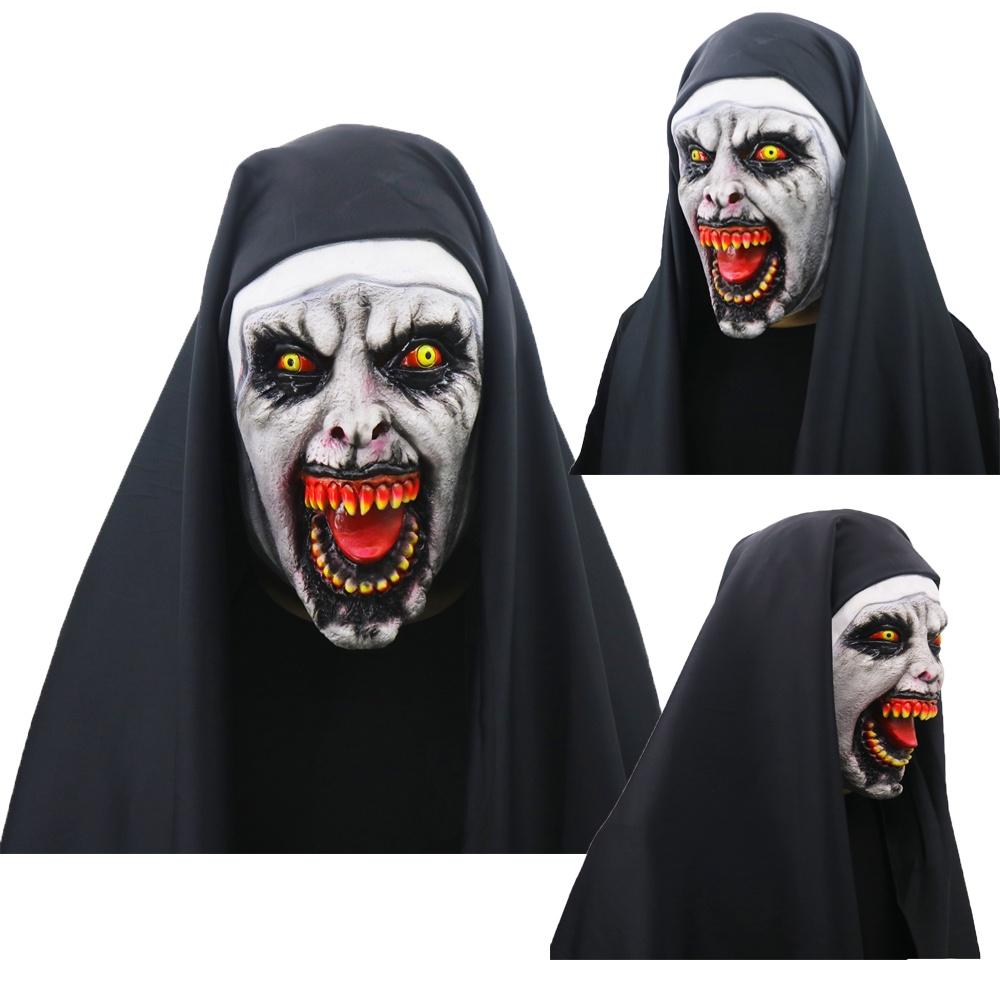Creepy Nun Horror Mask Valak Scary Latex Full Head Design With Matching Headscarf