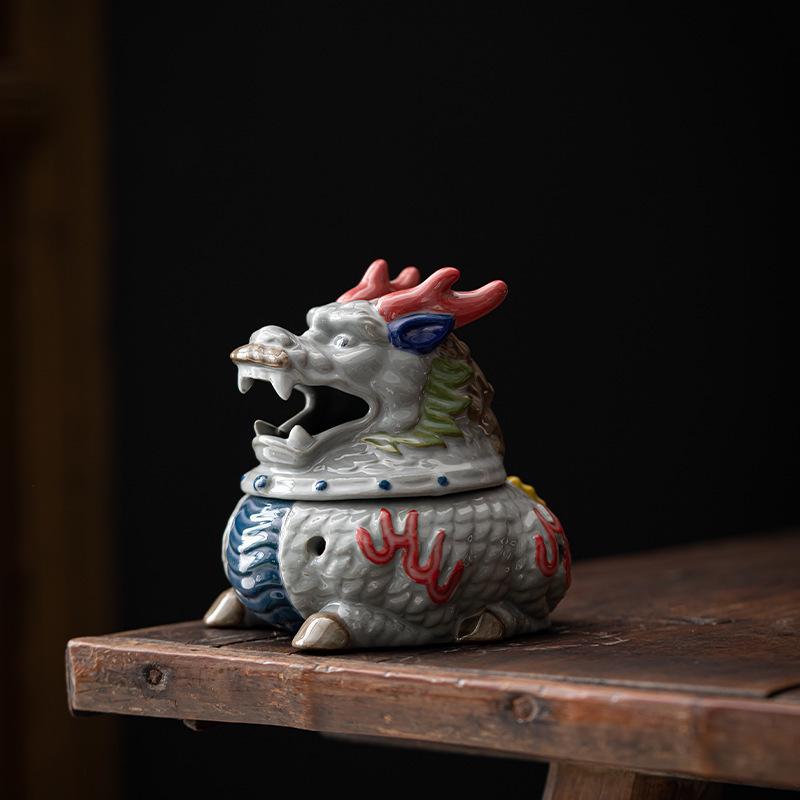 Ancient Doucai Dragon Turtle Incense Burner - Hand-painted Ceramic with Cultural Design