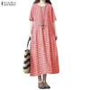ZANZEA Women Plaid Print Summer Casual O-neck Half Sleeve Long Dress