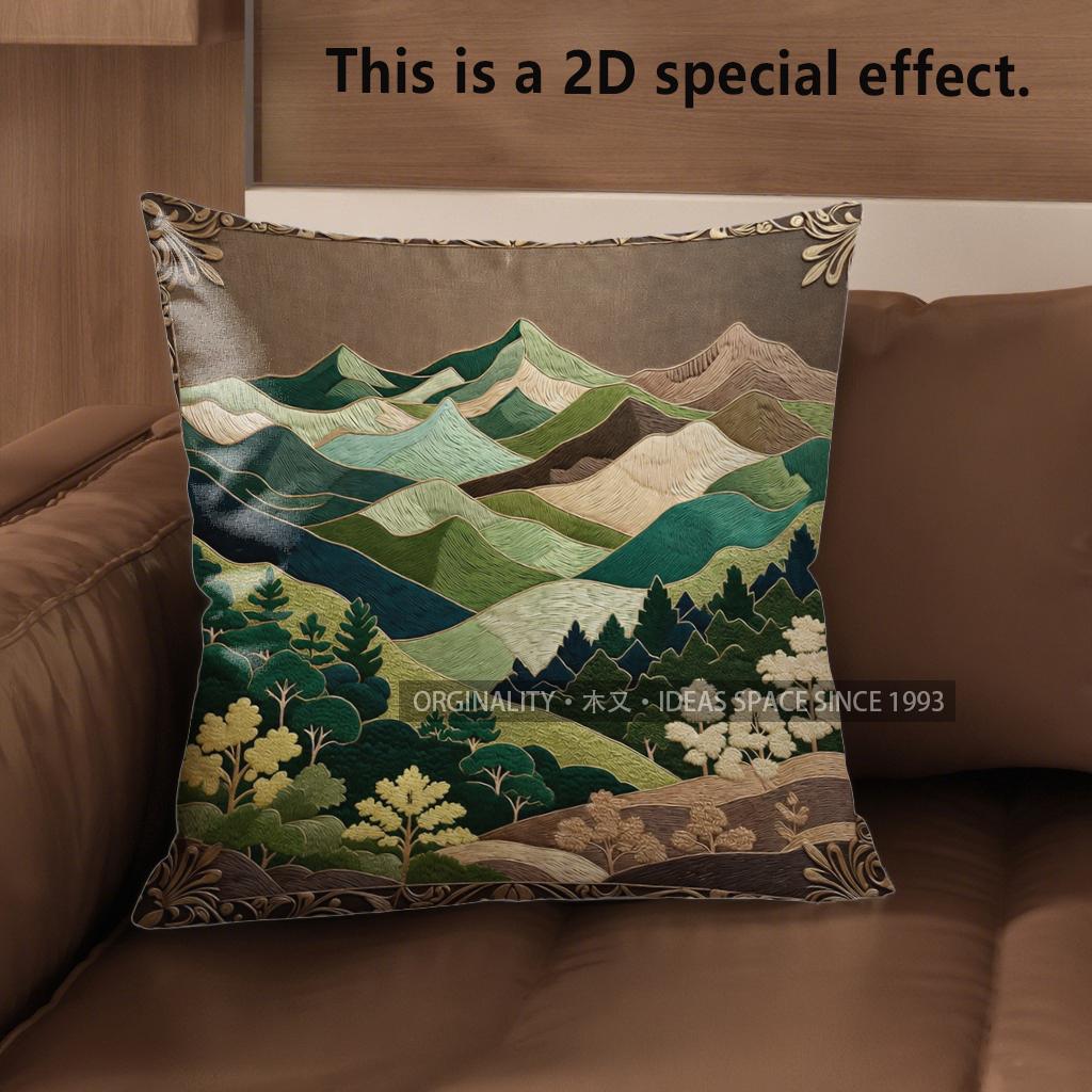2D Berglandschap Kussenslopen Voor Huisdecoratie Patroon Kussenhoes Geschikt Voor Bank Slaapkamer Auto Kussensloop 50x50cm